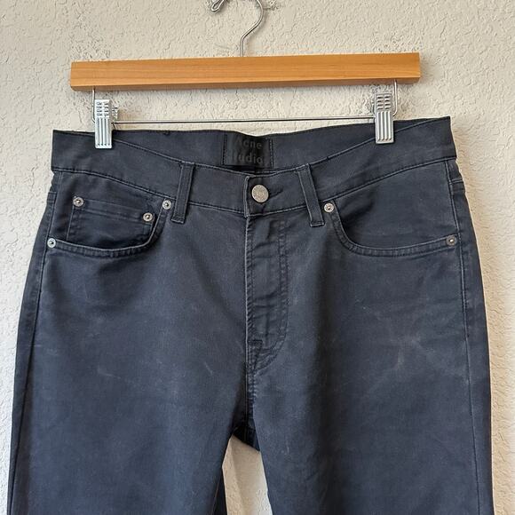 ACNE STUDIOS Ace Ups Jeans Black Denim Slim Straight Low Rise Moto - Picture 4 of 16